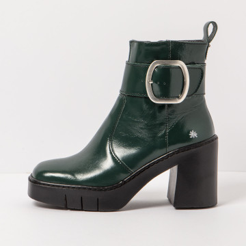 Bottines en cuir verni à talon bottier - Vert - art