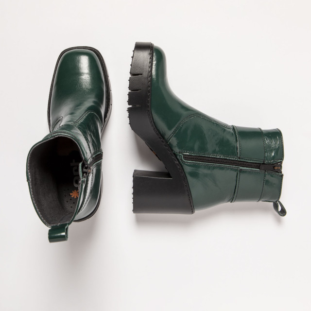 Bottines en cuir verni à talon bottier - Vert - art