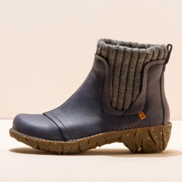 Bottines à talon en cuir doublées de laine - Bleu Marine - El naturalista