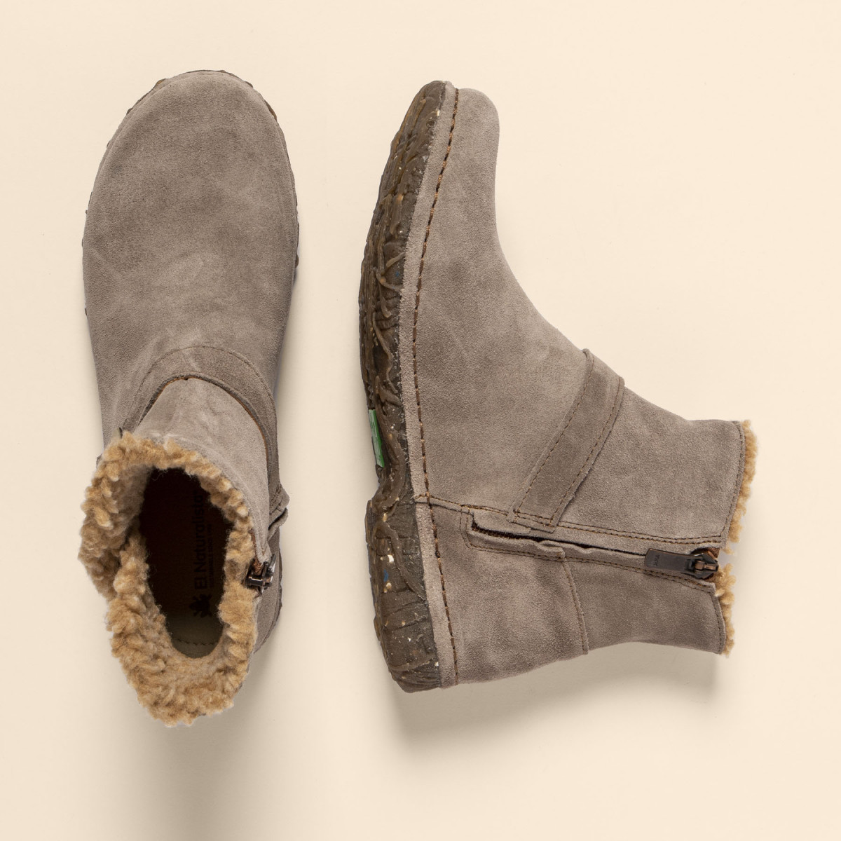 Bottines en cuir à boucle et laine - Beige - El naturalista