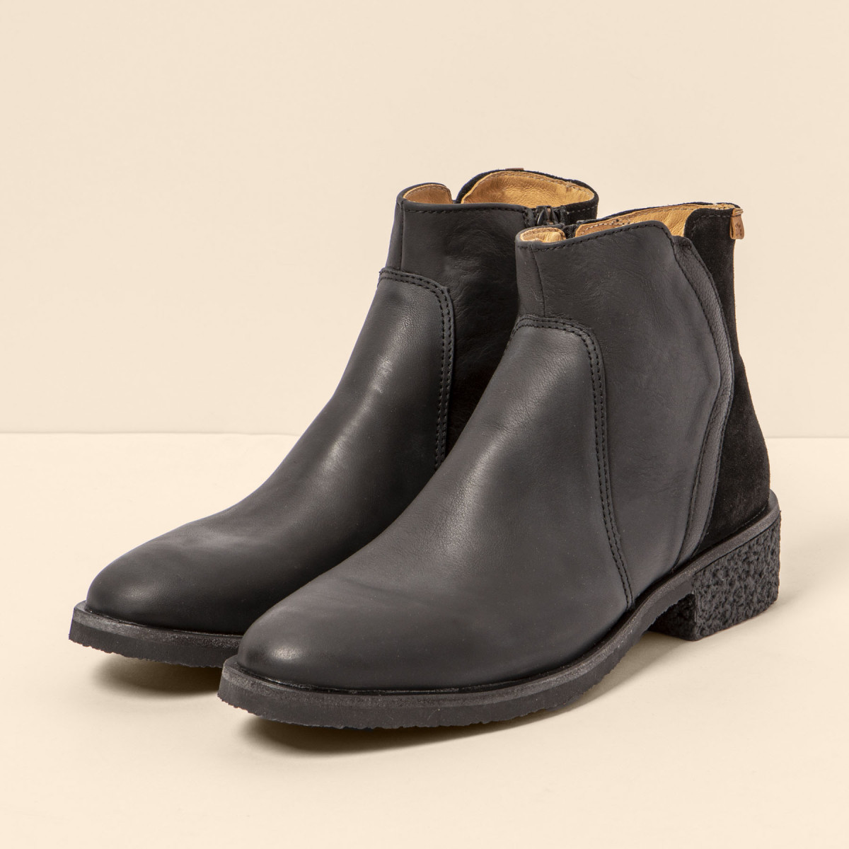 Bottines à talon carré en multi cuir - Noir - El naturalista