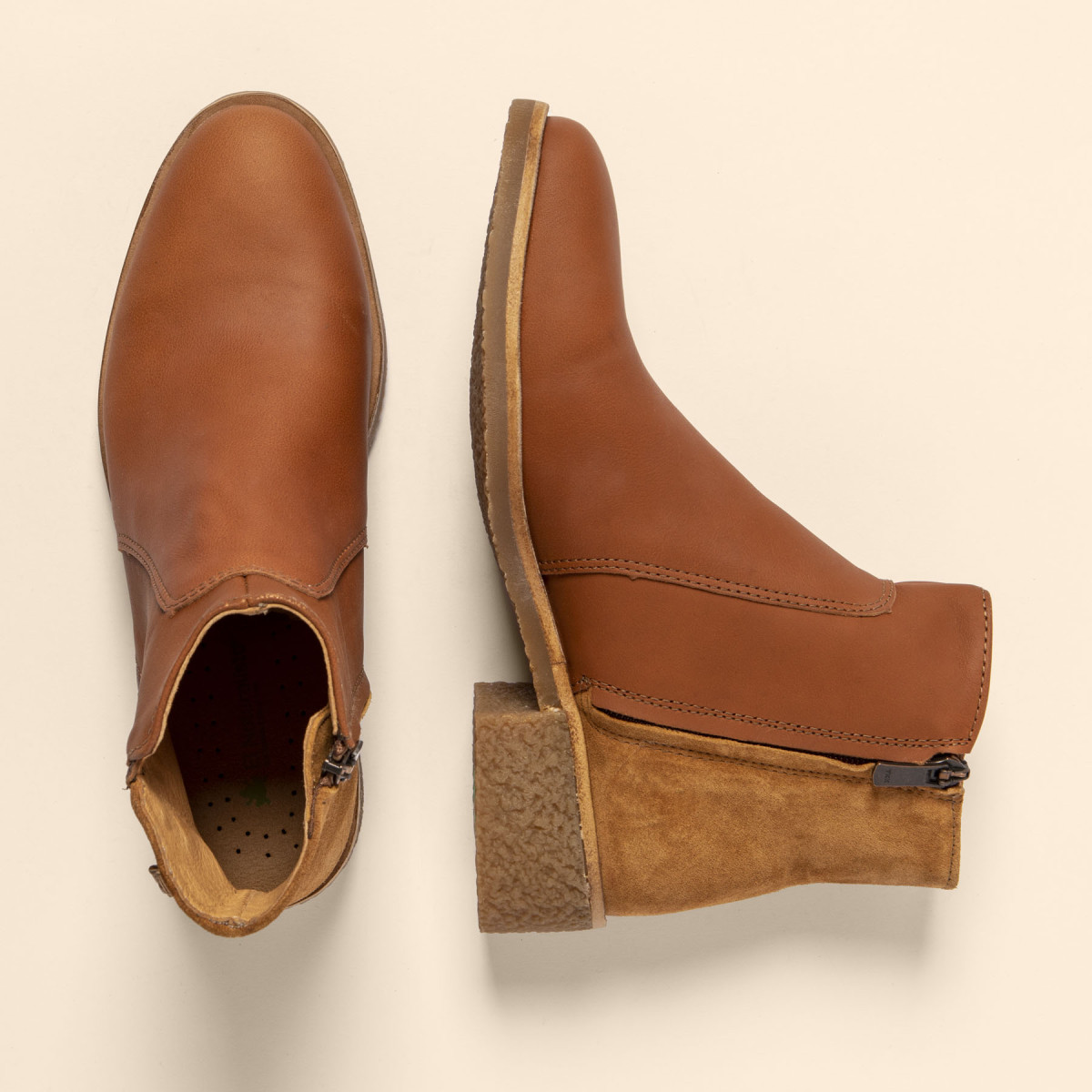 Bottines à talon carré en multi cuir - Marron - El naturalista