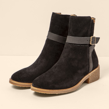 Bottines en cuir suédé à boucle - Noir - El naturalista