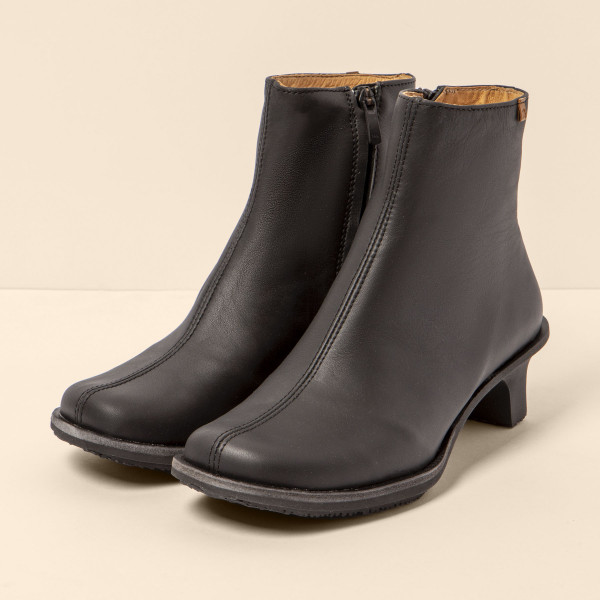 Bottines en cuir à talon bobine - Noir - El naturalista