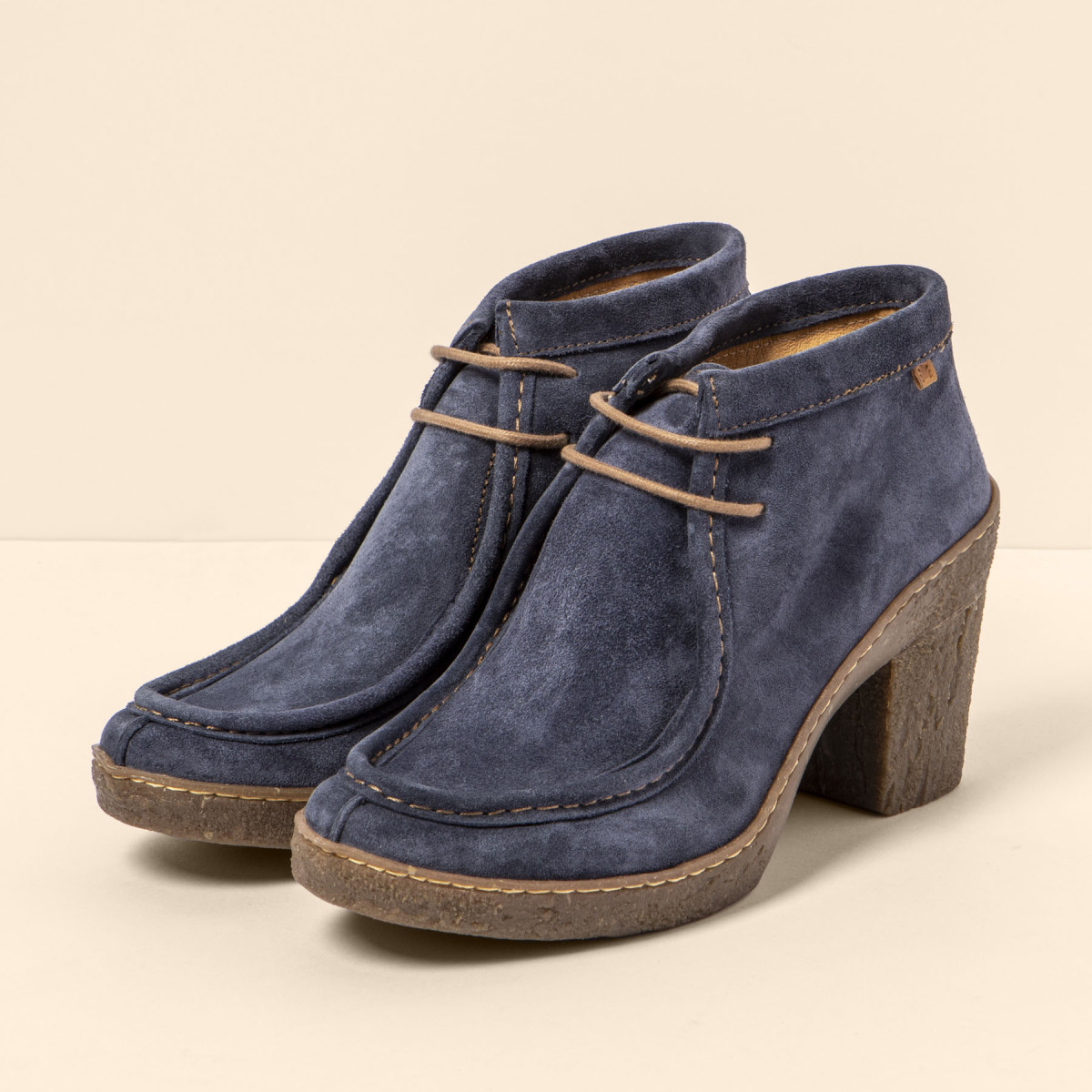 Low boots en cuir suédé à talon - Bleu - El naturalista