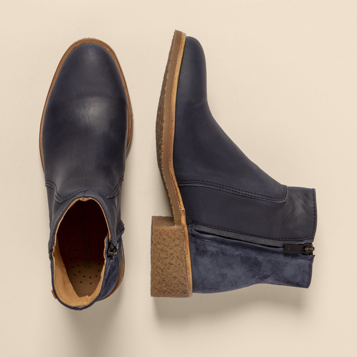 Bottines à talon carré en multi cuir - Bleu - El naturalista