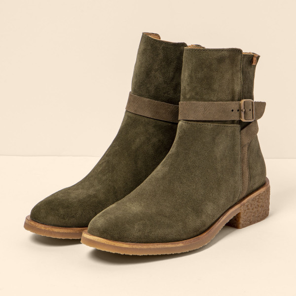 Bottines en cuir suédé à boucle - Vert - El naturalista