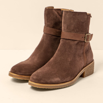 Bottines en cuir suédé à boucle - Marron - El naturalista