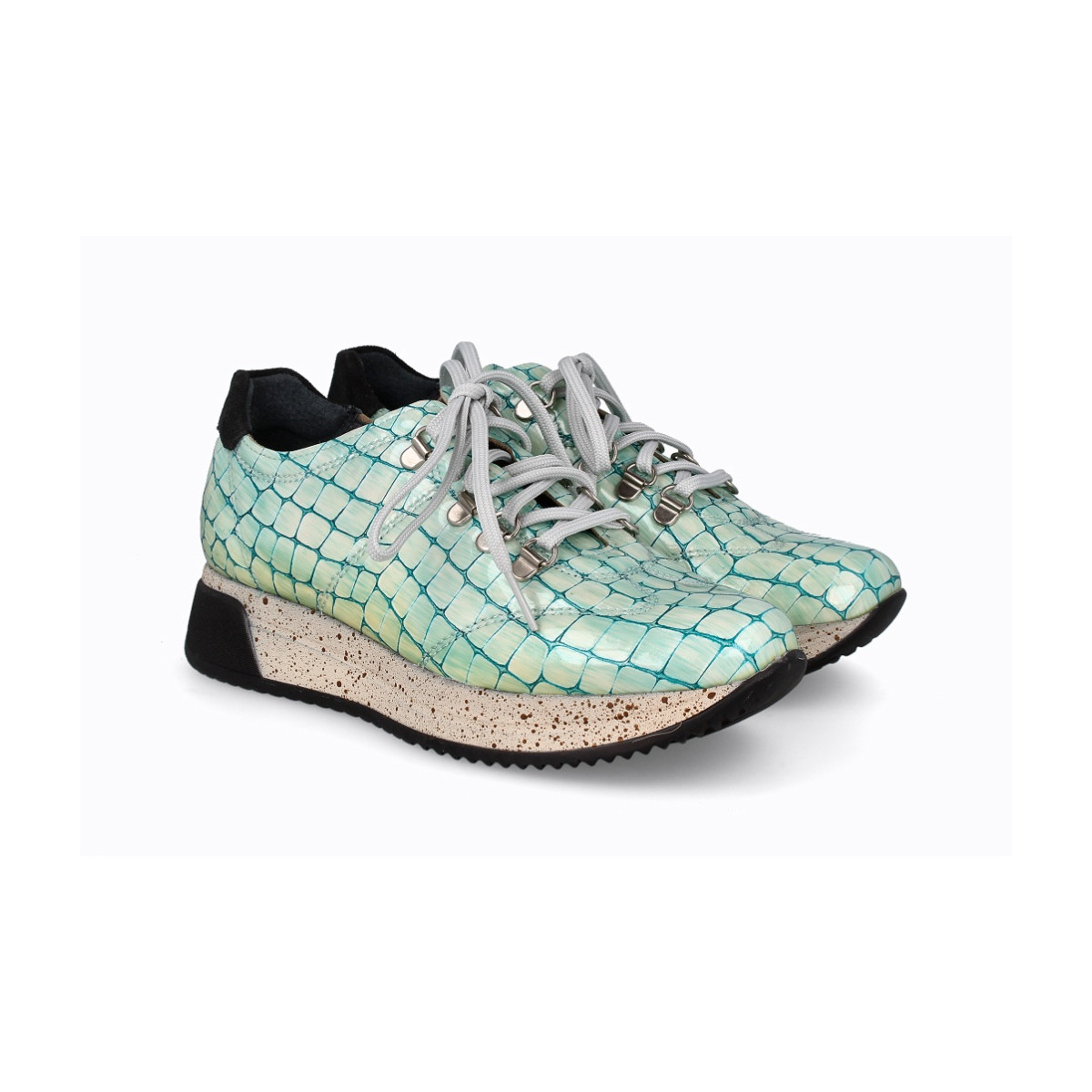 Baskets confortables en cuir effet croco - Vert - Lince