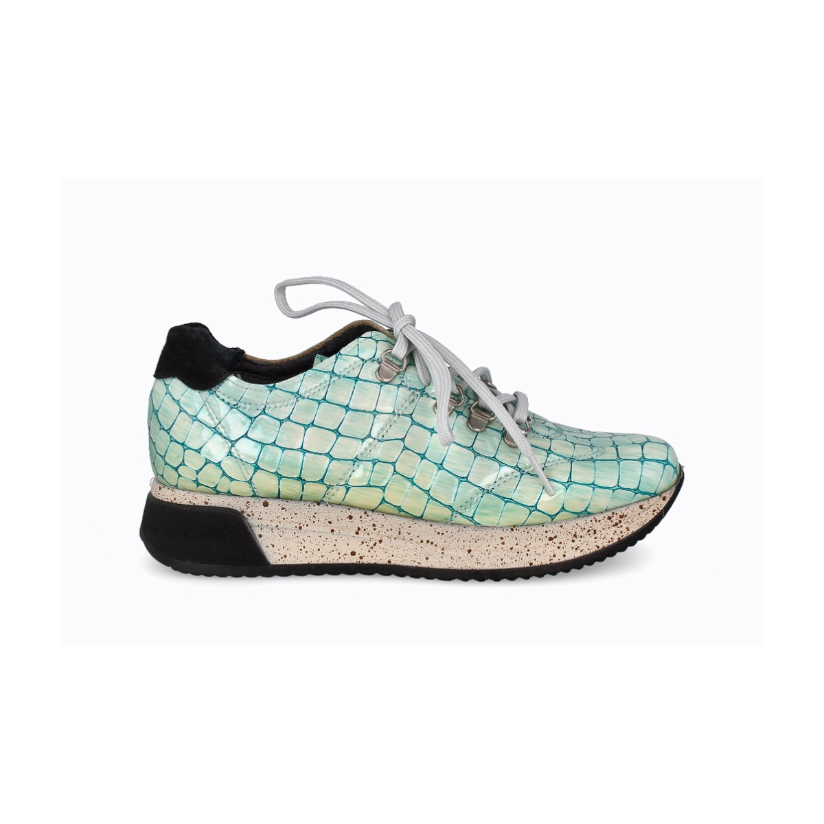 Baskets confortables en cuir effet croco - Vert - Lince