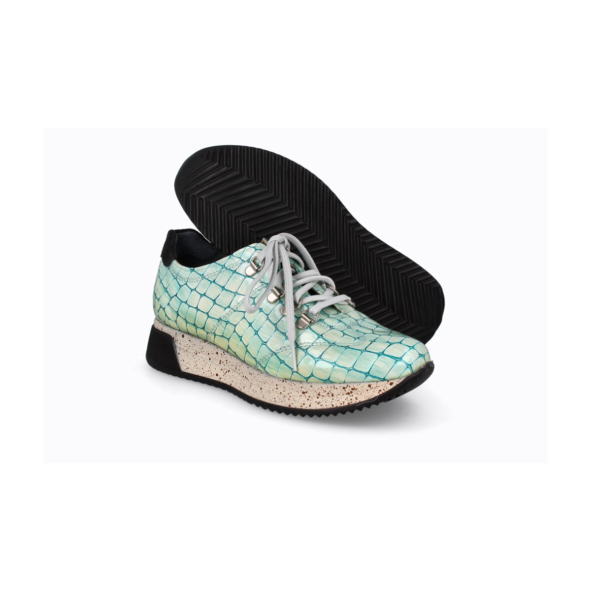 Baskets confortables en cuir effet croco - Vert - Lince