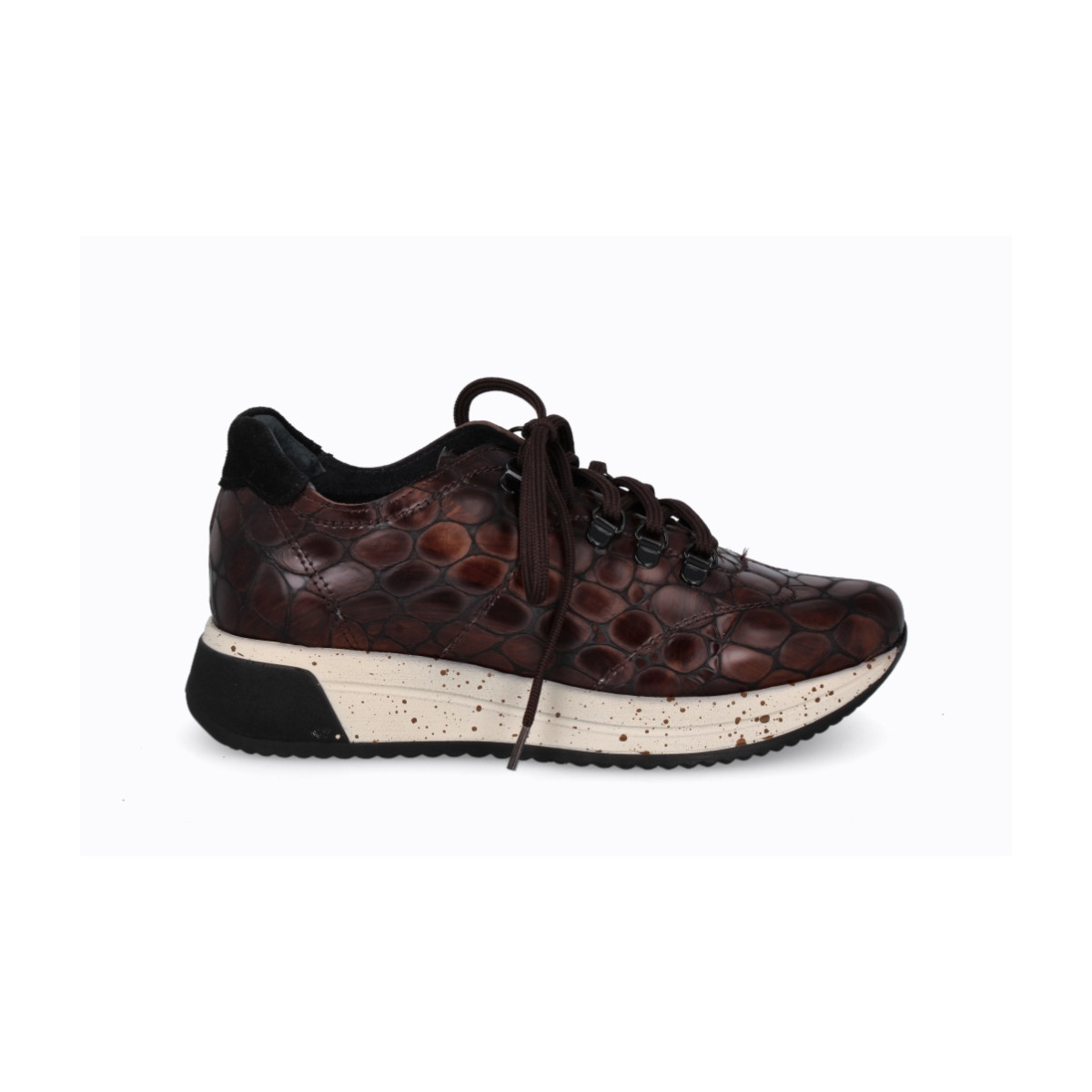 Baskets confortables en cuir effet croco - Marron - Lince