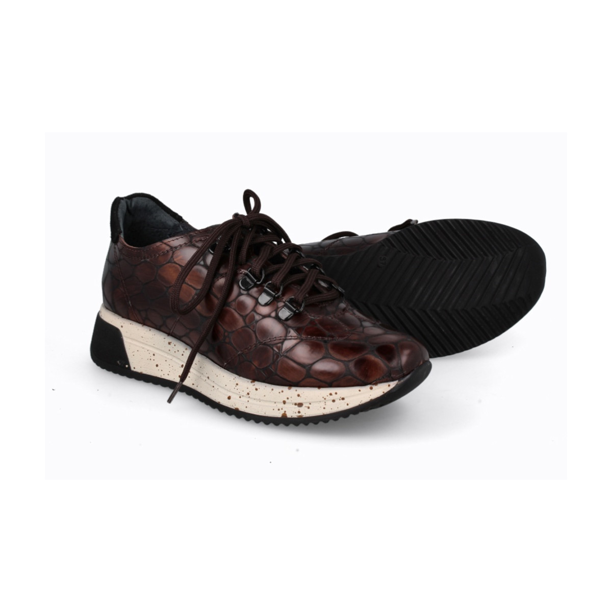 Baskets confortables en cuir effet croco - Marron - Lince