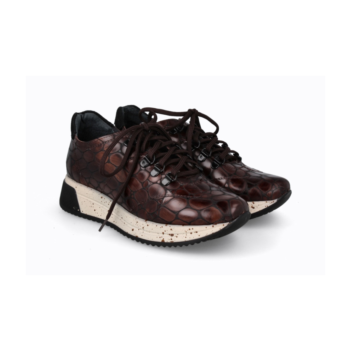 Baskets confortables en cuir effet croco - Marron - Lince