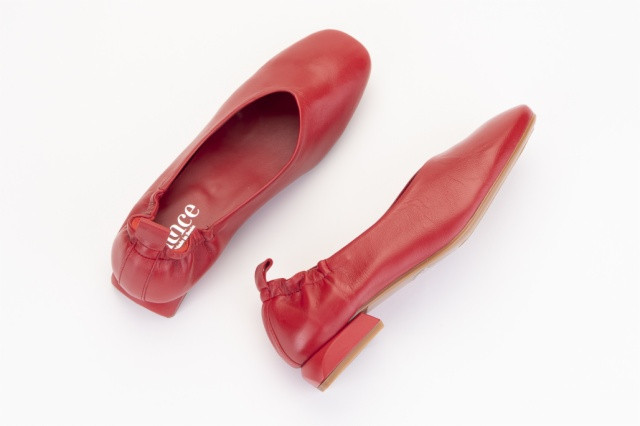 Ballerines petit talon en cuir - Rouge - Lince