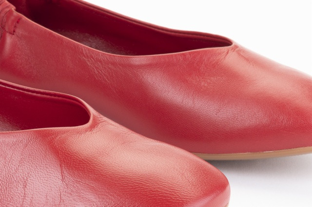 Ballerines petit talon en cuir - Rouge - Lince