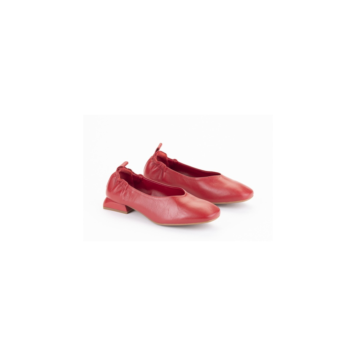 Ballerines petit talon en cuir - Rouge - Lince