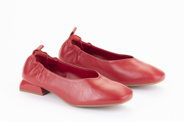 Ballerines petit talon en cuir - Rouge - Lince