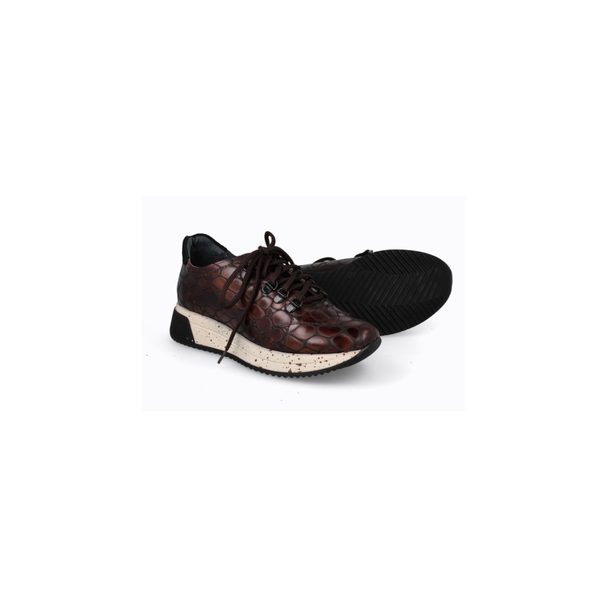 Baskets confortables en cuir effet croco - Marron - Lince