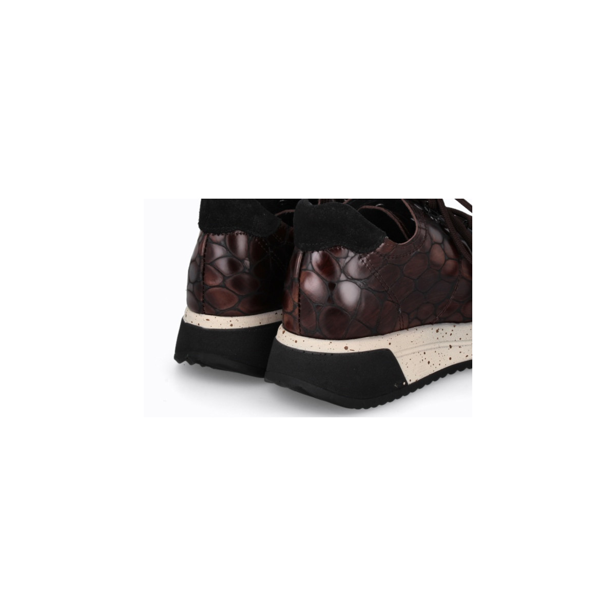 Baskets confortables en cuir effet croco - Marron - Lince